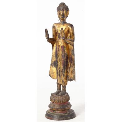 iron-parcel-gilt-standing-buddha-statuette