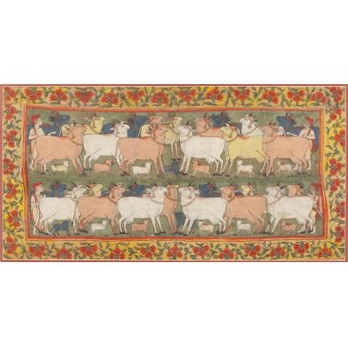 east-indian-painting-showing-a-herd-of-cattle