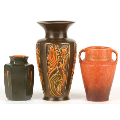 three-early-roseville-arts-and-crafts-vases