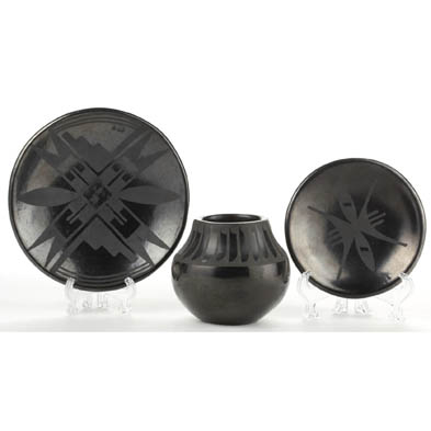 three-san-ildefonso-blackware-objects