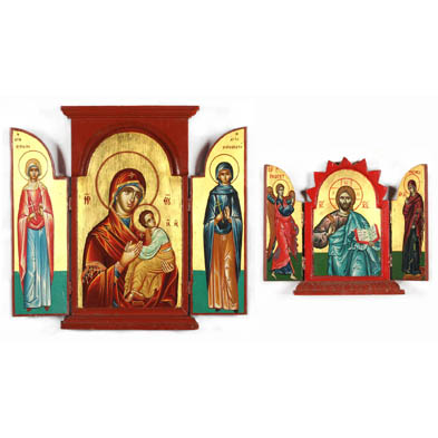 two-contemporary-greek-triptych-icons