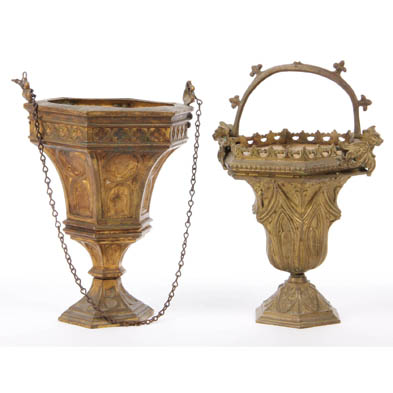 two-gothic-revival-gilt-bronze-censers