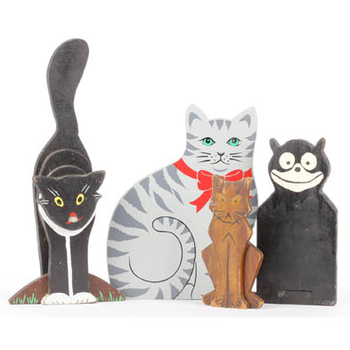 four-vintage-painted-wood-cat-doorstops