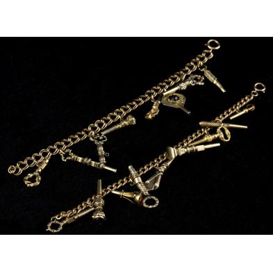 two-watch-fob-gold-charm-bracelets