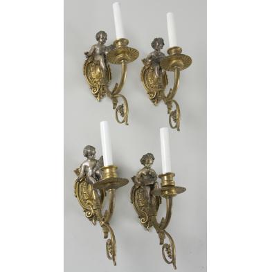 set-4-gilt-metal-silver-tone-putti-wall-sconce