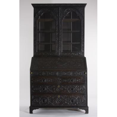 english-carved-oak-secretary-desk