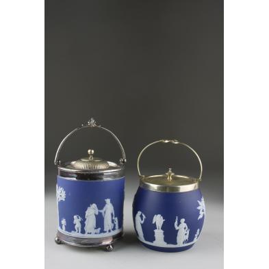 two-wedgwood-dark-blue-jasperware-biscuit-jars