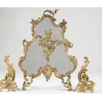 louis-xv-style-rococo-firescreen-and-two-chenets