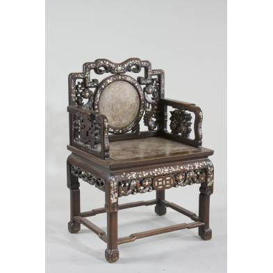 chinese-carved-inlaid-arm-chair-19th-c