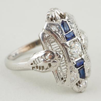 18kt-art-deco-diamond-blue-stone-ring