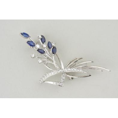 14kt-white-gold-sapphire-diamond-brooch