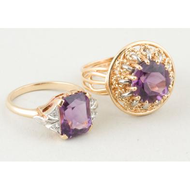 two-14kt-yellow-white-gold-amethyst-rings