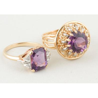 two-14kt-yellow-white-gold-amethyst-rings