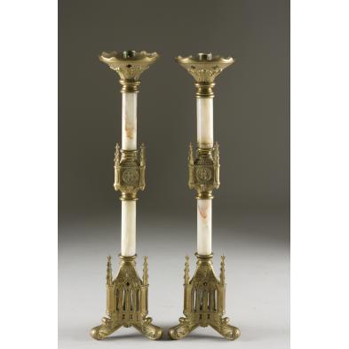pair-of-french-brass-marble-altar-candlesticks