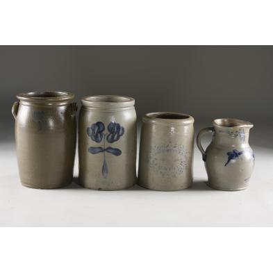 4-pieces-of-virginia-cobalt-decorated-stoneware