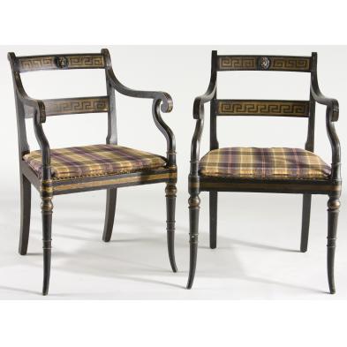 pair-of-regency-painted-open-arm-chairs