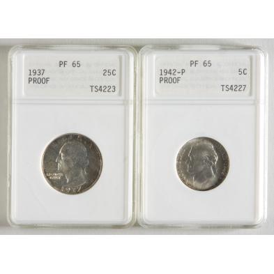 1937-pf-65-quarter-and-1942-p-pf-65-nickel