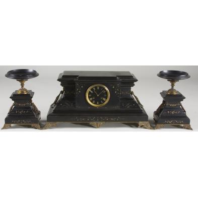 three-piece-tiffany-mantel-clock-garniture-set