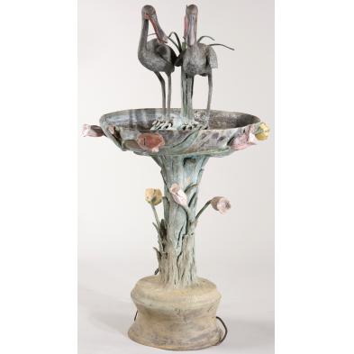 polychrome-metal-bird-fountain