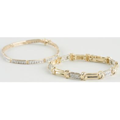 two-14kt-yellow-gold-and-diamond-bracelets