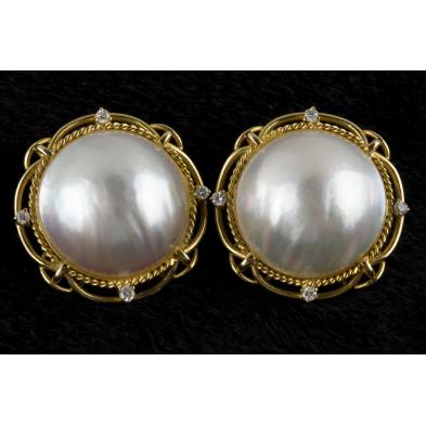 pair-of-14kt-mabe-pearl-and-diamond-earrings