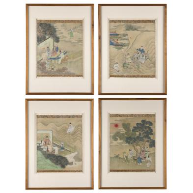 four-antique-asian-paintings-on-fabric