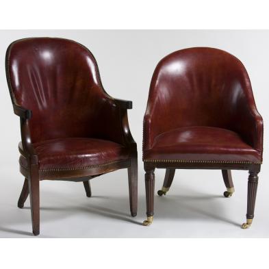 two-english-leather-club-chairs