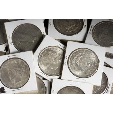mixed-roll-of-morgan-and-peace-silver-dollars