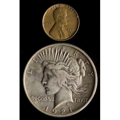 1921-peace-dollar-and-1931-s-cent