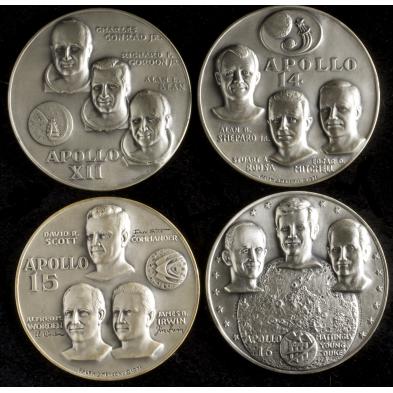 four-large-silver-apollo-landing-art-medals