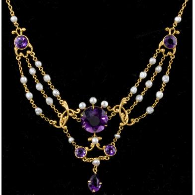 antique-amethyst-and-natural-pearl-necklace