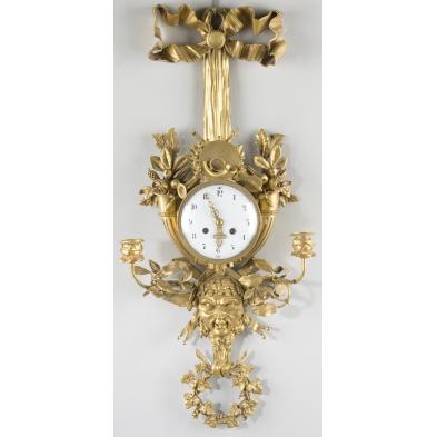 french-gilt-brass-cartel-clock-with-two-sconces