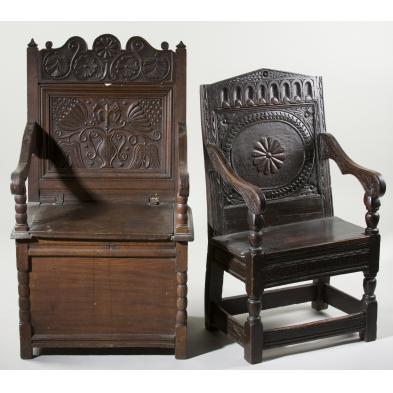 two-english-jacobean-armchairs