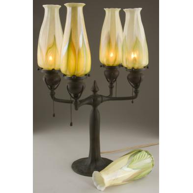 tiffany-studios-bronze-favrile-glass-lamp