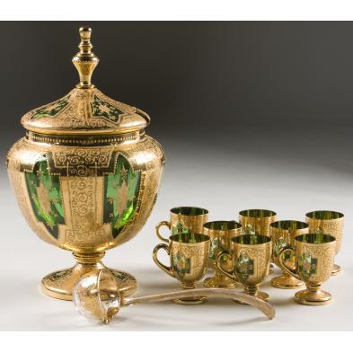 victorian-gilt-and-enameled-punch-bowl-set