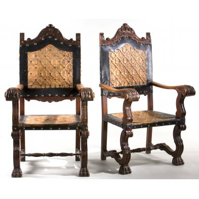 pair-of-carved-open-arm-hall-chairs