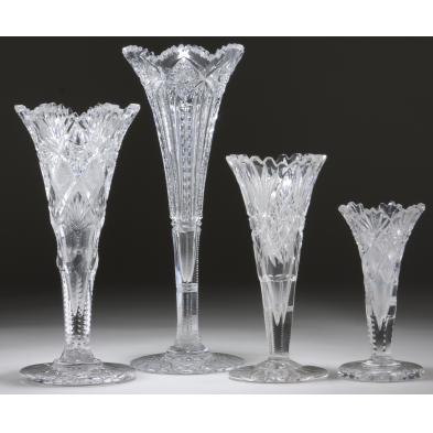 group-of-four-graduated-cut-glass-trumpet-vases