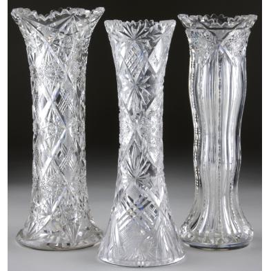 group-of-three-cut-glass-vases