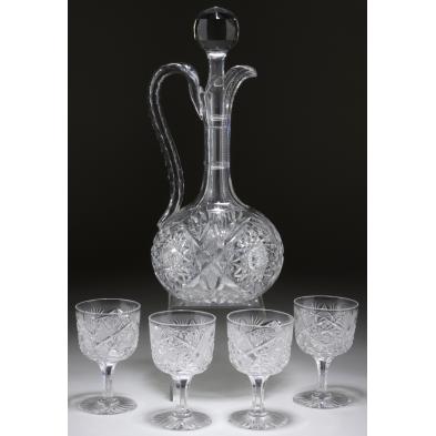 libbey-cut-glass-decanter-and-four-stems