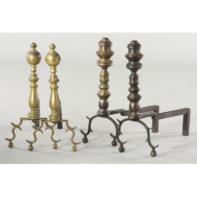 two-pair-of-federal-brass-andirons
