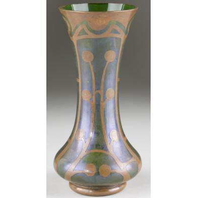 art-deco-green-glass-vase-with-copper-overlay