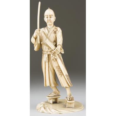 japanese-carved-ivory-okimono-of-a-samurai