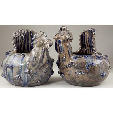pair-of-chicken-planters-grace-hewell-ga-pottery