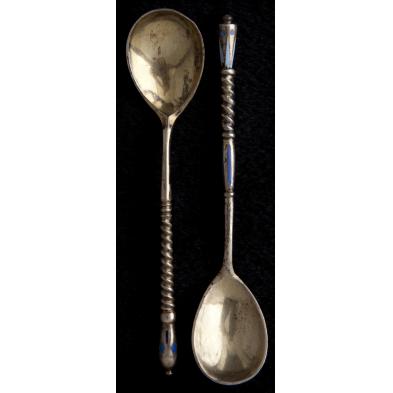 two-similar-russian-enameled-silver-spoons