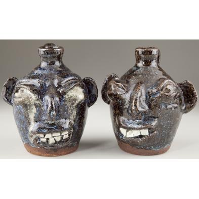 two-burlon-craig-face-jugs-nc-folk-pottery