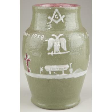 rare-pisgah-forest-cameo-masonic-vase-nc-pottery