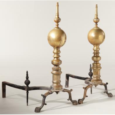 pair-of-cannonball-brass-andirons