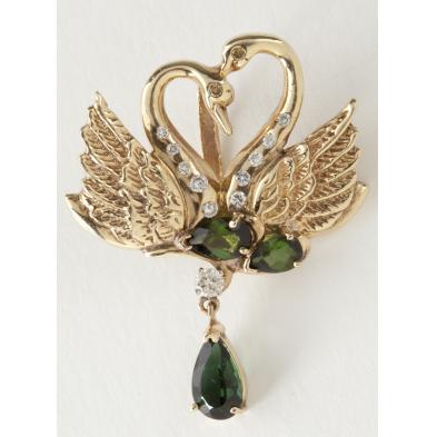 green-tourmaline-and-diamond-swan-pendant