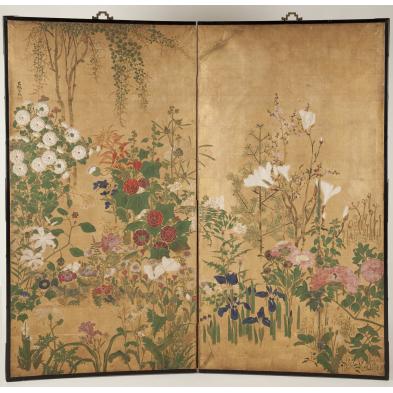 antique-asian-two-panel-handpainted-screen