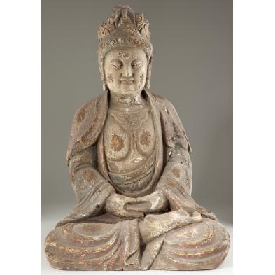 antique-chinese-wood-and-gesso-seated-buddha